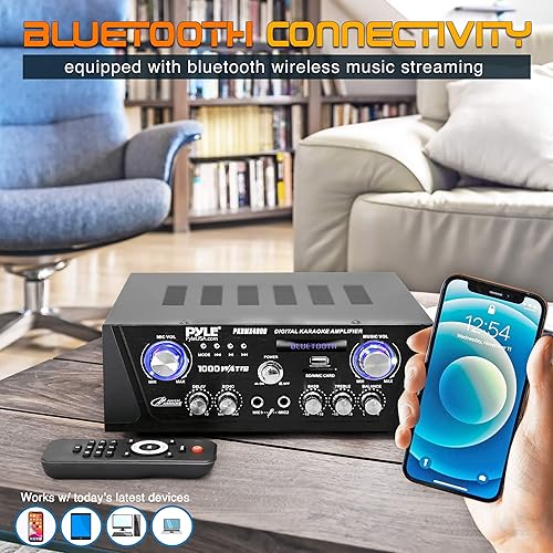 Miniatura 6 de Pyle Amplificador de karaoke digital Bluetooth para el hogar, receptor de audio para el hogar de 600 W con pantalla LED, ventilador de
