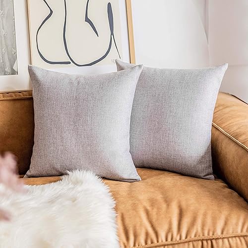 Demetex Juego de 2 fundas de almohada cuadradas de lino gris sólido de 24 x 24 pulgadas, fundas de almohada decorativas con textura de país francés