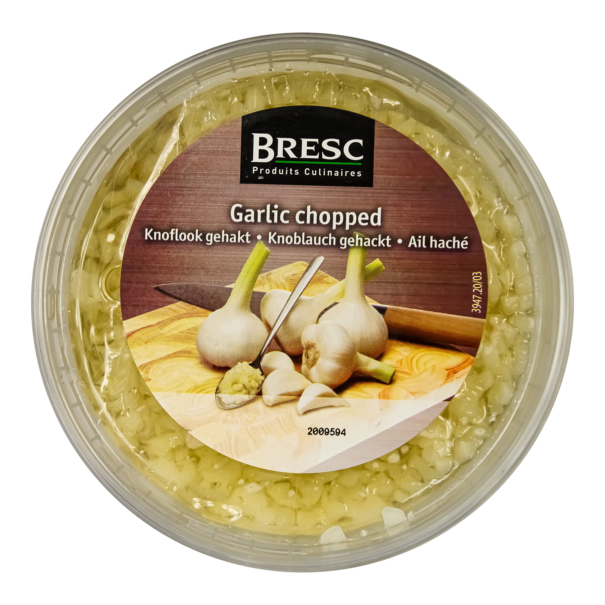 Bresc junger Knoblauch - 5x 1kg - grob gehackt, eingelegt in mildem Sonnenblumenöl, küchenfertig für sofortigen Gebrauch, feines und mildes Aroma