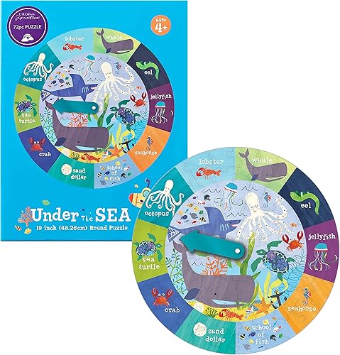 C.R Gibson BJPR-22042 Under The Sea - Rompecabezas redondo de 72 piezas para niños, 19 pulgadas de profundidad