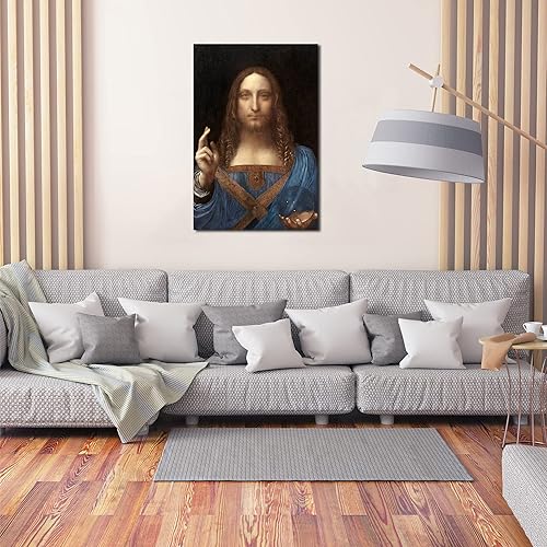 Miniatura 4 de A&T ARTWORK Salvator Mundi por Leonardo Da Vinci The World Classic Art Reproductions, impresiones en lienzo giclée para decoración del hogar, 36 x