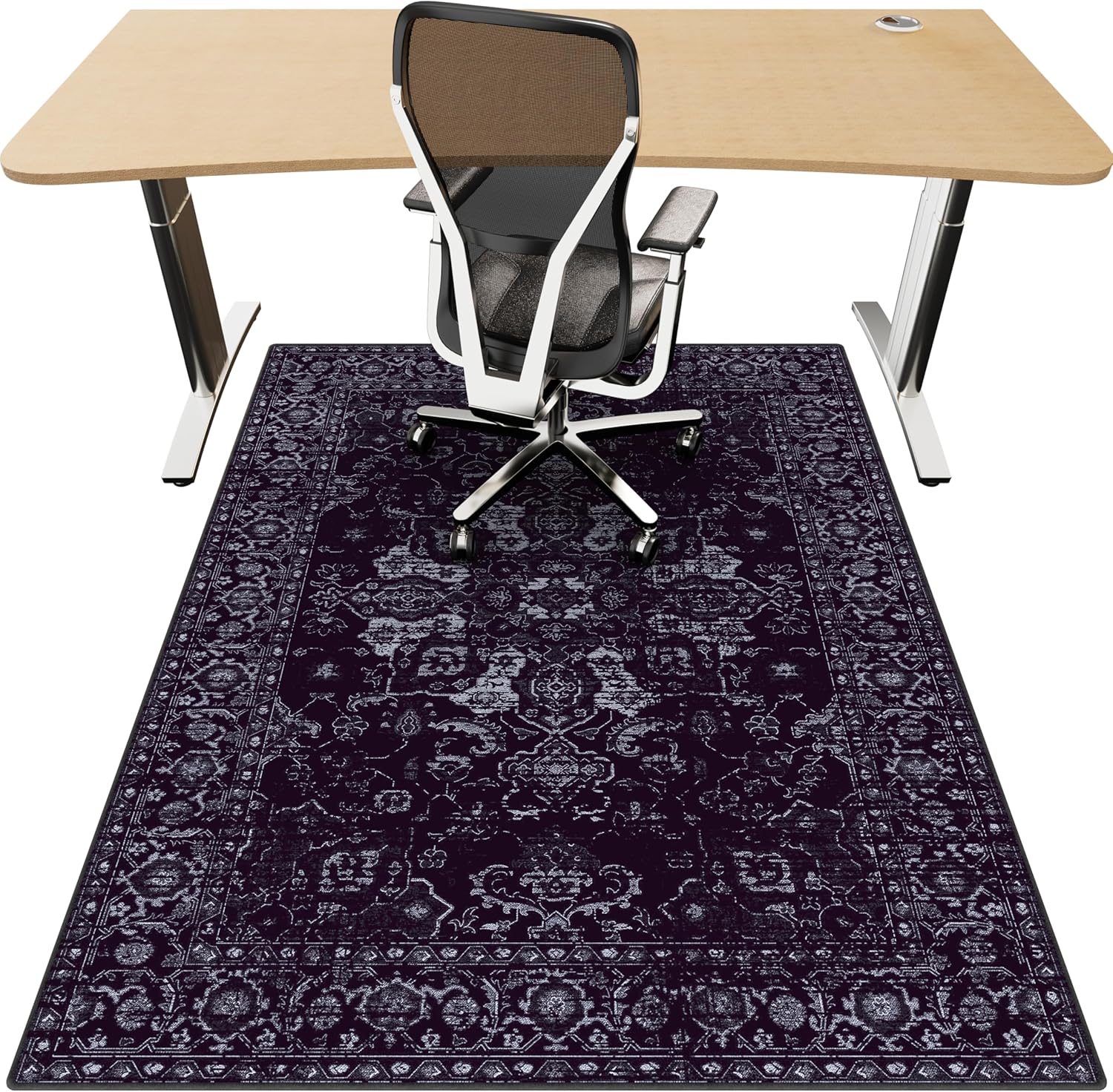 Office Chair Mat for Hardwood Floor, 48"x60" Desk Chair Mat for Home Office, Anti-Slip Under Desk Mat Rug for Rolling Chair,Floor Protector Washable Rugs for Gaming Chairs-Black Purple