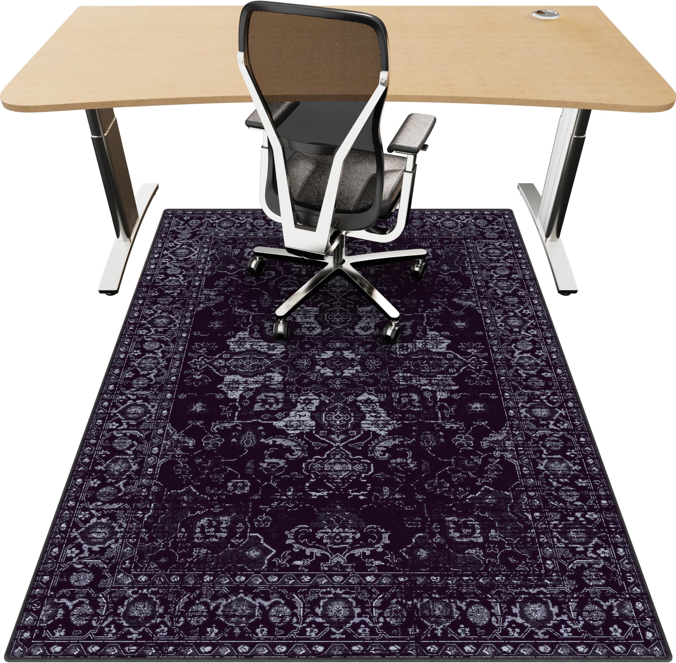 Office Chair Mat for Hardwood Floor, 48"x60" Desk Chair Mat for Home Office, Anti-Slip Under Desk Mat Rug for Rolling Chair,Floor Protector Washable Rugs for Gaming Chairs-Black