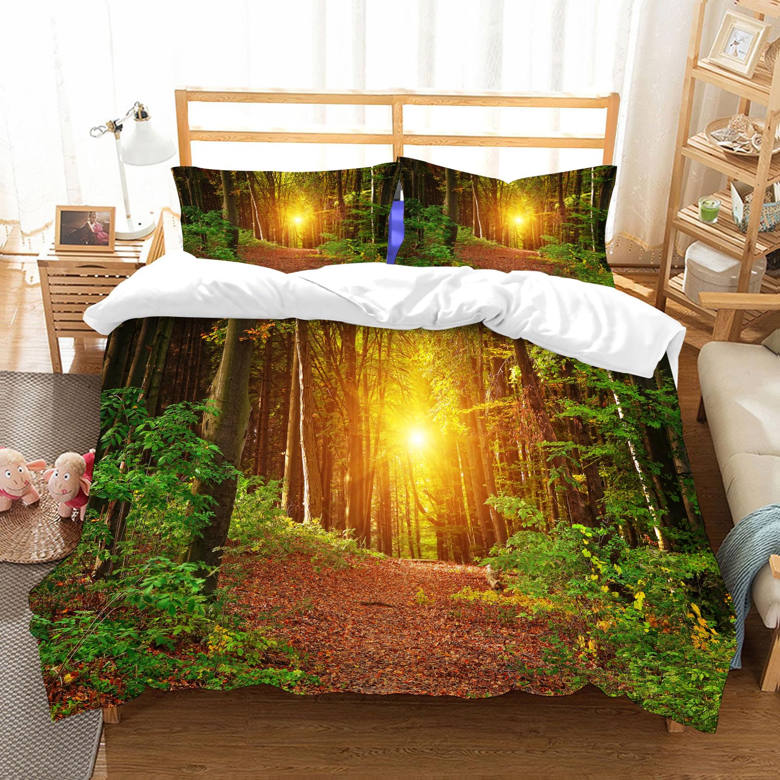 Ensemble de literie 100% microfibres 178x208cm avec 2 taies d'oreiller motif forêt de bouleaux