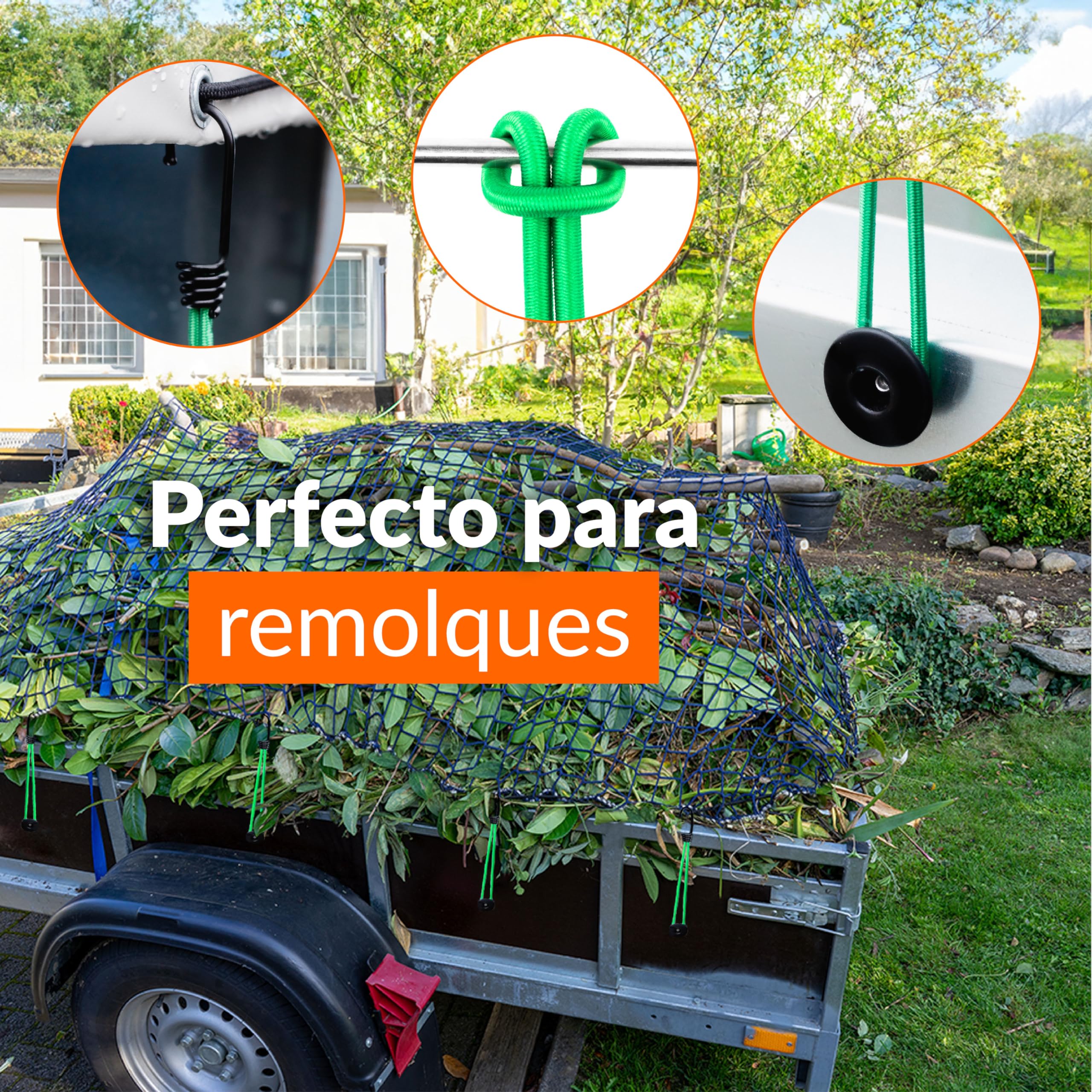 Upgrade4cars 25 Tensores Elasticos con Ganchos | Cuerdas Elásticas Verde de Goma Pequeño para Lonas, Remolques etc.