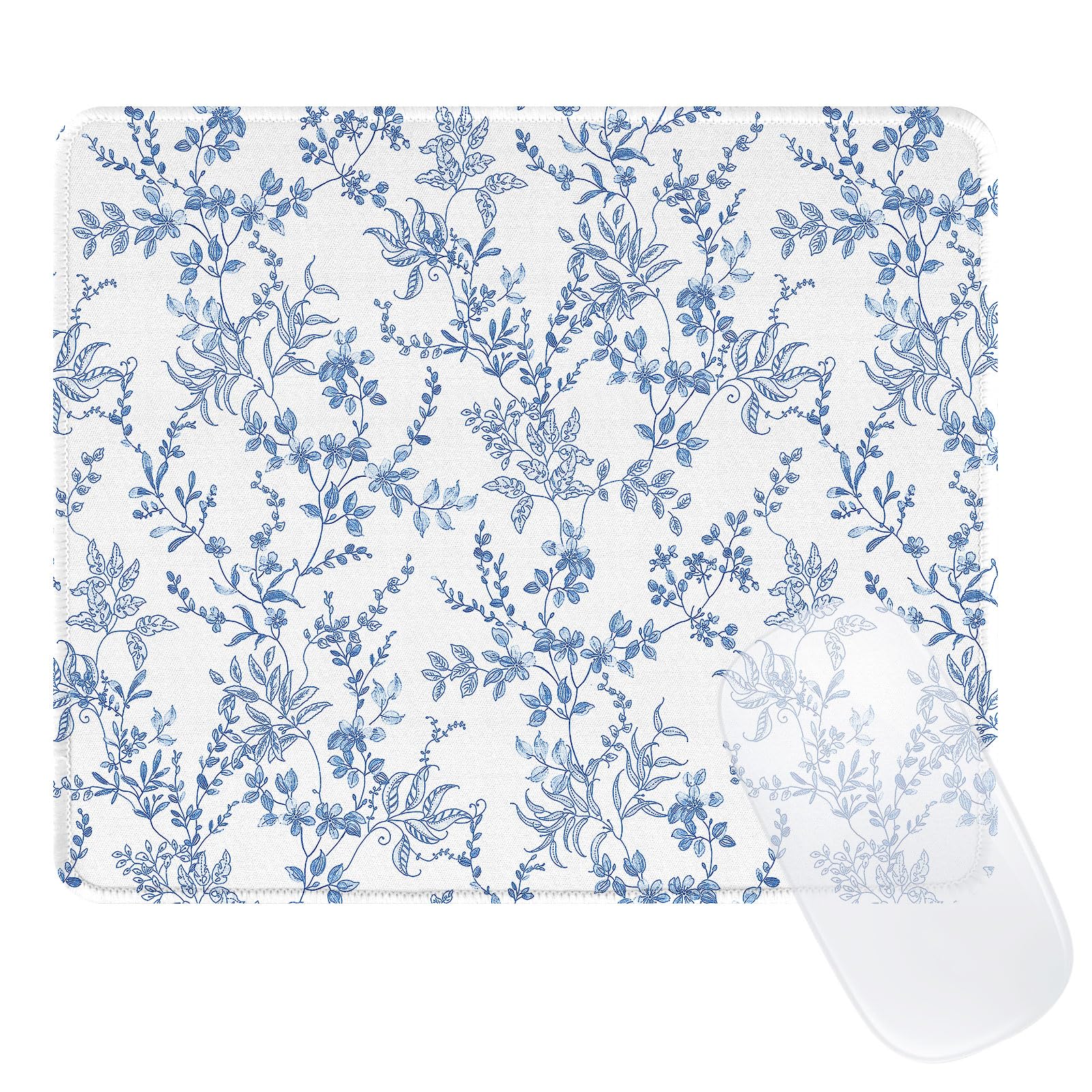 Elegant Blue Flowers Mouse Pad, Waterproof Aesthetics Floral Mouse Pads Design, Non-Slip Rubber Base Computer Simple Funny Mousepad,Small Mouse Mat Desk Accessories Office Supplies