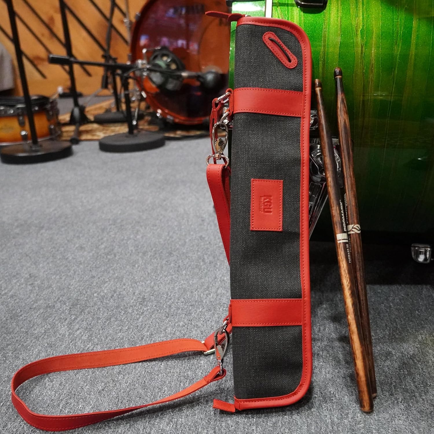 Handmade drumstick Bag, Leather Bag with Shoulder Strap, Built-in Rubber Loops, Canvas Bag for Marching Band Drumsticks, Gift for Drummer