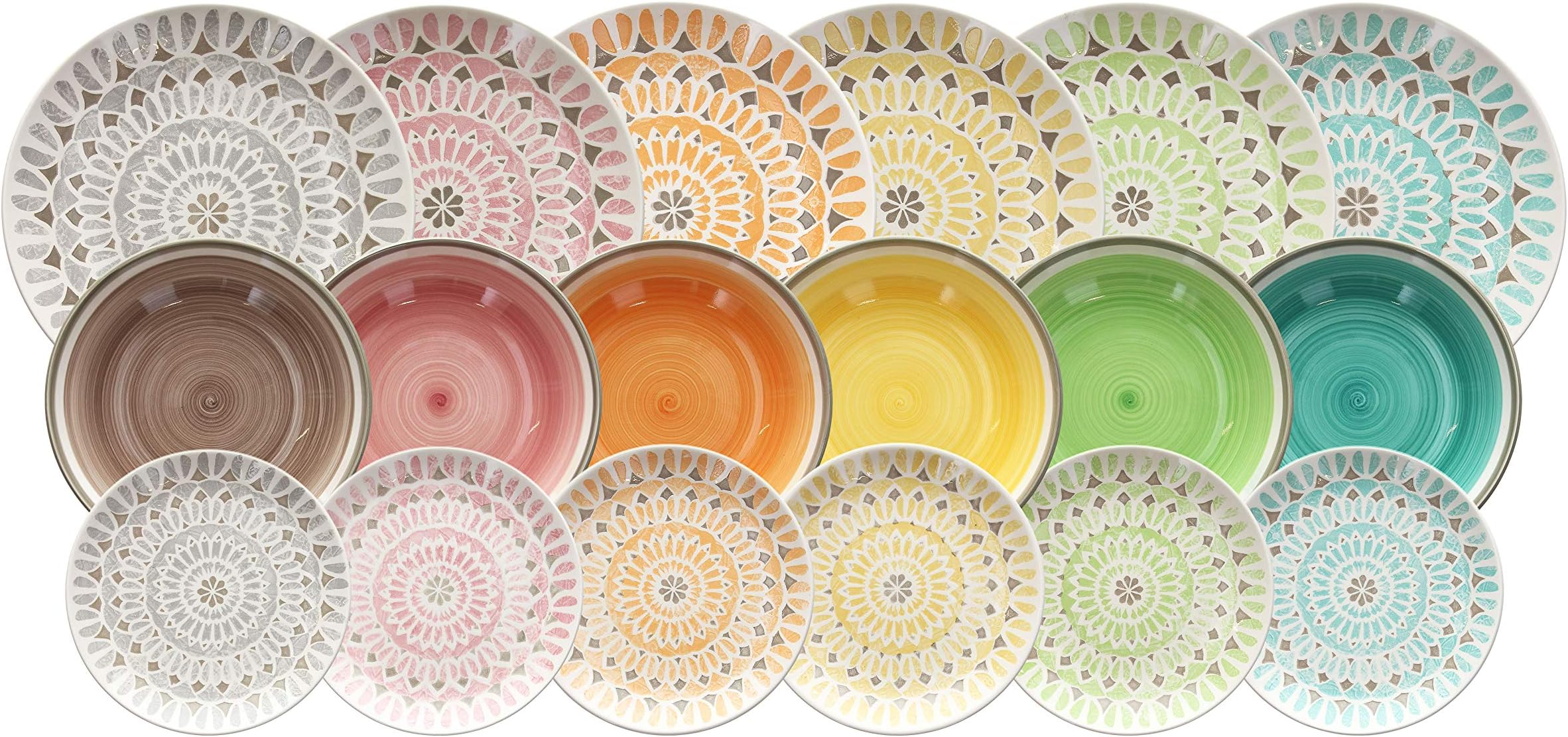 Tognana LS17018M064 Cape Town 18-piece tableware set, ceramic, multi-coloured, round