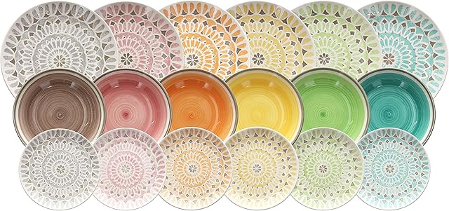 Tognana LS17018M064 Cape Town 18-Piece Tableware Set, Ceramic, Multi-Coloured