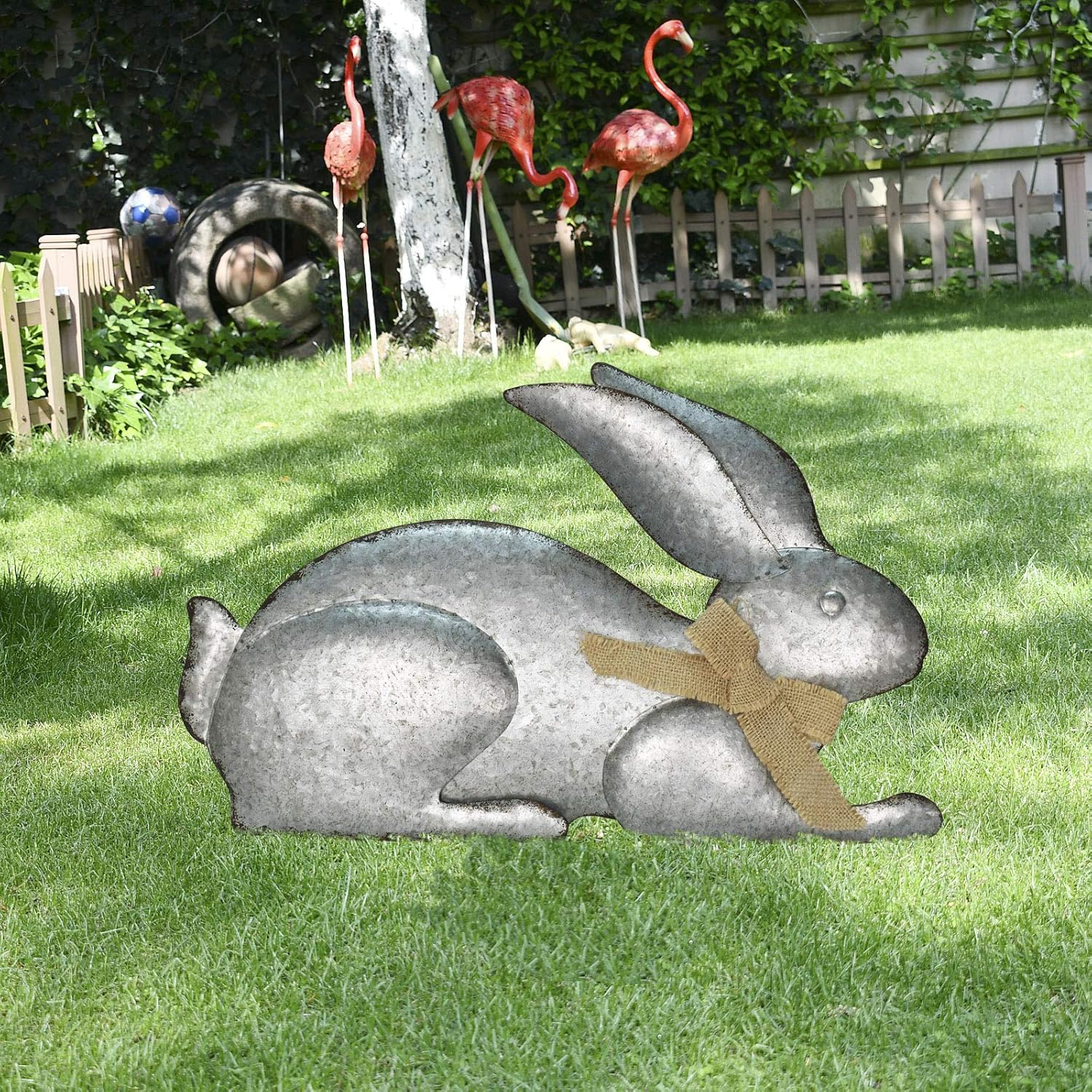 K KILIPES Easter Bunny Garden Statue Metal Easter Bunny Decor Spring Easter Bunny Rabbits Lawn Garden Decor Rustic Easter Bunny Yard Decoration (11.6")