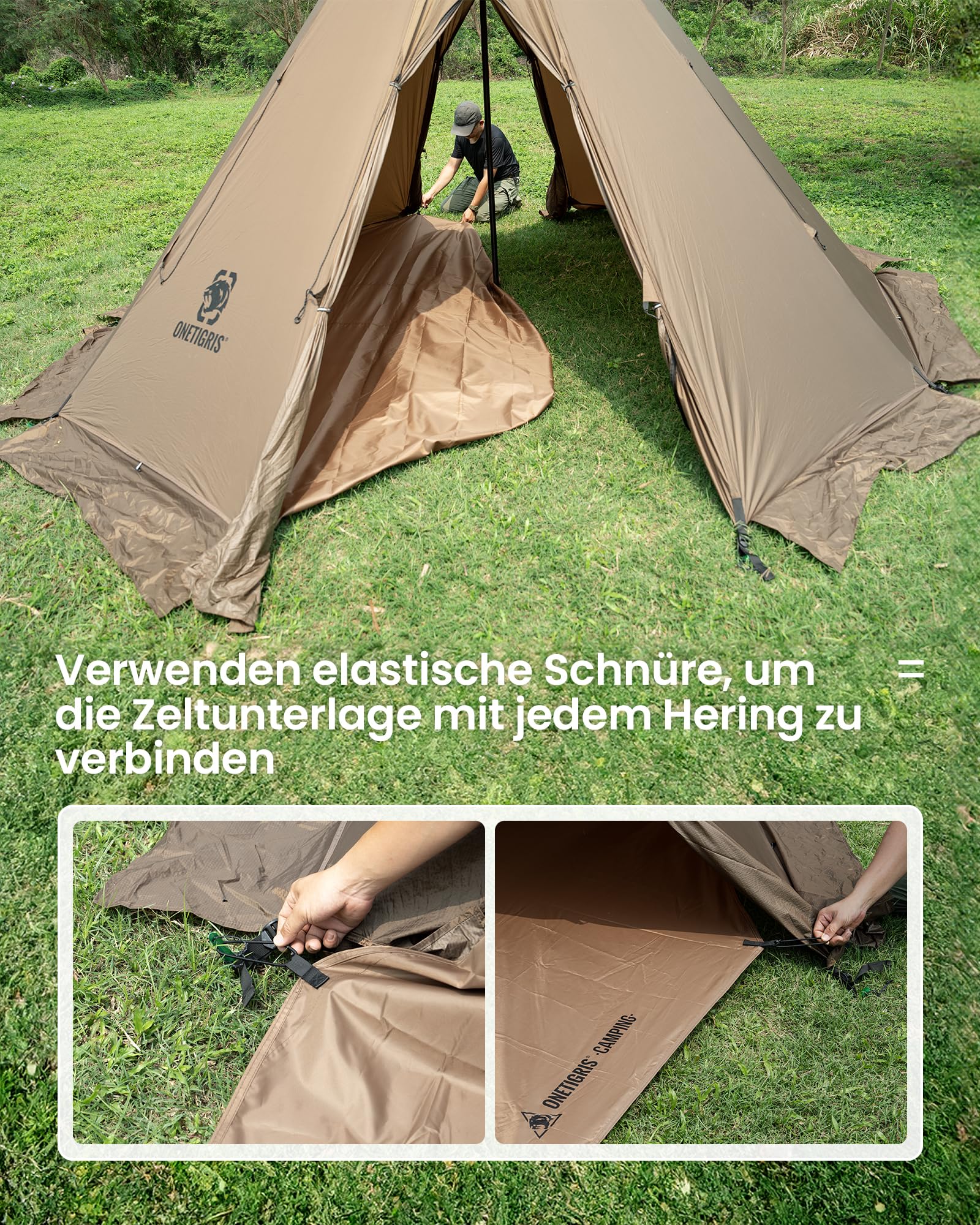 OneTigris Rock Fortress Zeltplane Camping Bodenplane für 6 Personen Mehrzweck Zeltunterlage wasserdicht 5000 mm mit Aufbewahrungstasche für Camping, Wandern und Picknick (Durchmesser 360 cm)