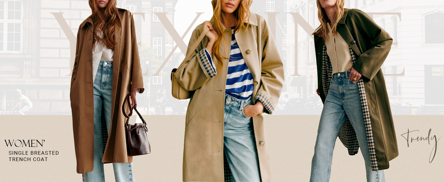 Amazon.com: YEXPINE Women's Oversized Trench Coat Single Breasted
