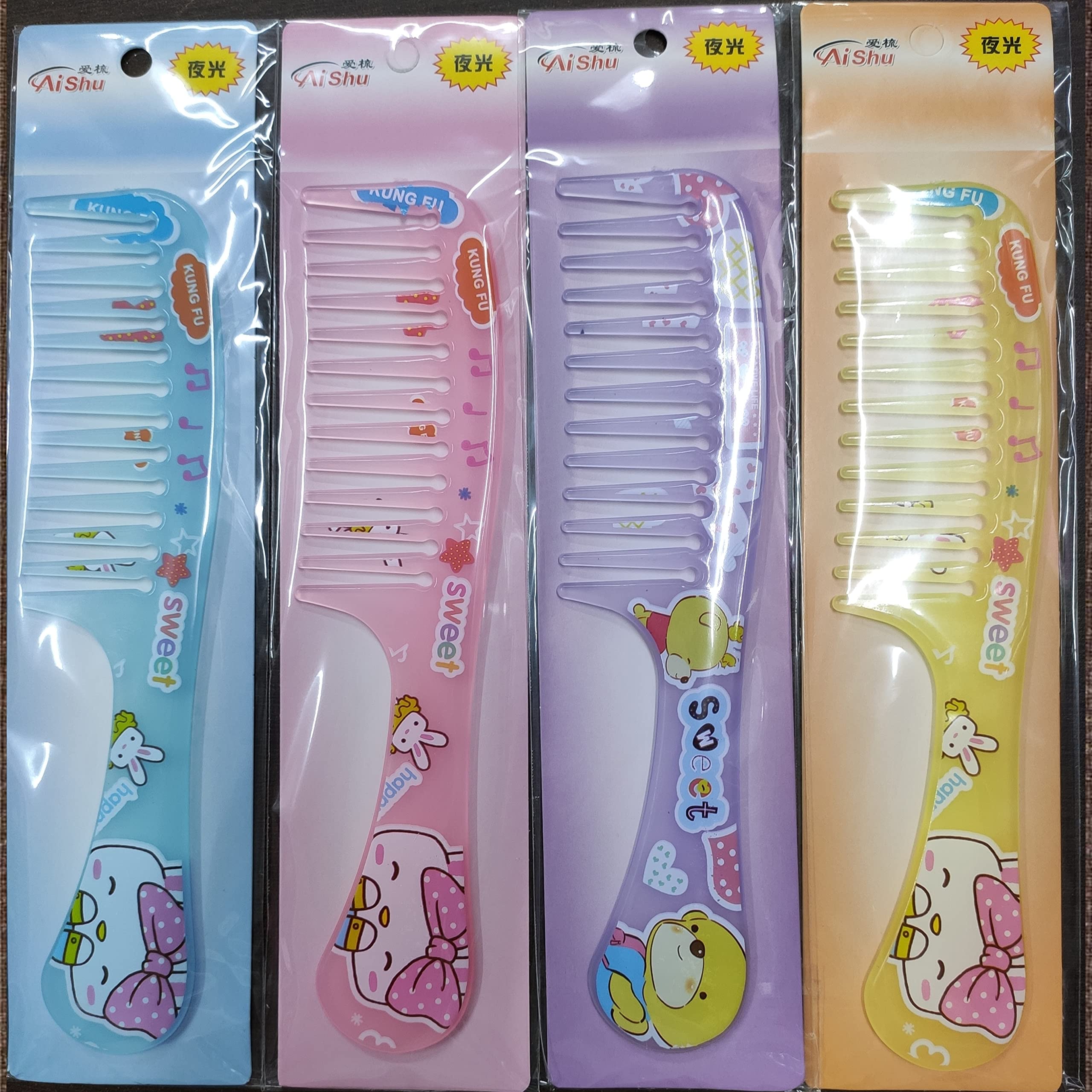 Maple Dressing Detangling Handle Printed Hair Comb Combo Set for Men,Women (Multicolour), Imported, Pack of 4