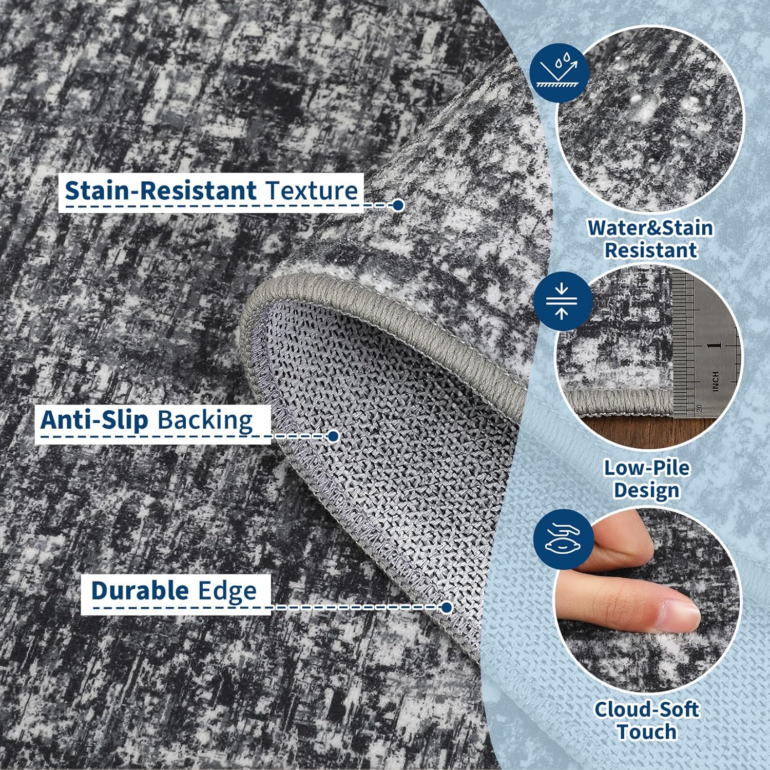 GlowSol Modern Runner Rugs 2x6 Narrow Solid Color Hallway Rugs, Non-Shedding Low Pile Accent Carpet, Solid Ultra-Abstract Distressed Floor Cover for Laundry Room, Bedroom, Kitchen, Dark Grey