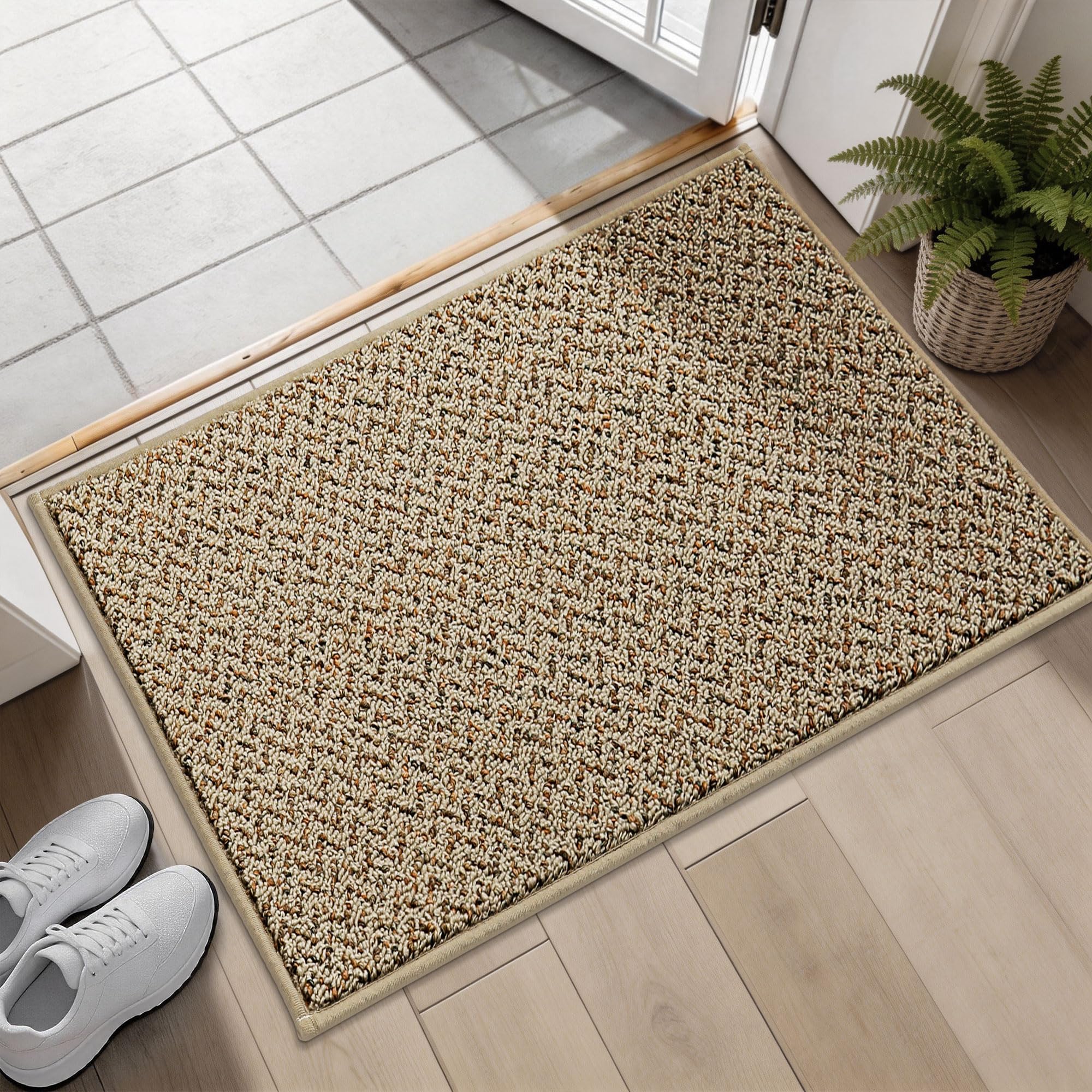 COSY HOMEER 50x80cm Indoor Door Mat, Non-Slip Washable Entrance Mat, Heavy Duty Dirt Trapper Rug, Super Absorbent Polypropylene Barrier Mat with TPR Backing for Entryway, 1cm Low Profile, Beige โ image 1