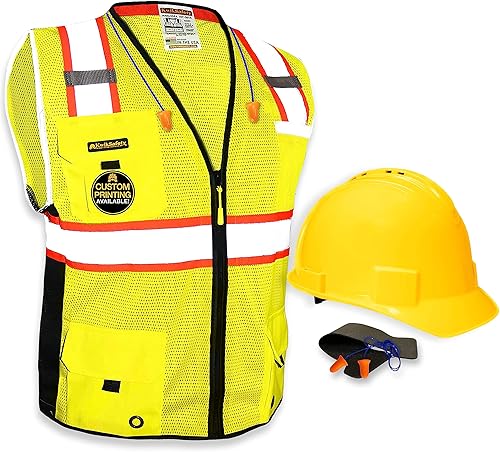 KwikSafety BIG KAHUNA - Chaleco de seguridad [amarillo, mediano] + paquete de casco de tortuga amarillo