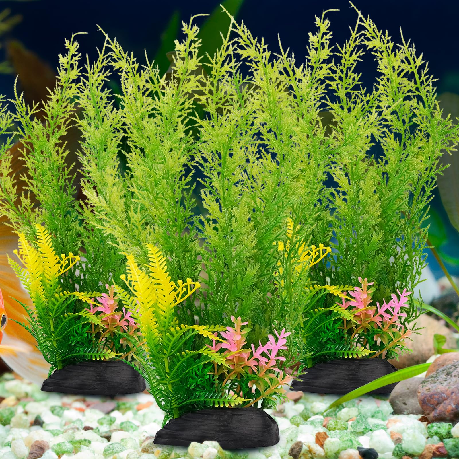 Fipfovpa 3Pcs Fish Tank Plants, Cluster Lifelike Artificial Aquarium Plants, Fish Tank Accessories Large Plants, Aquarium Decoration Good for All Fish & Pets