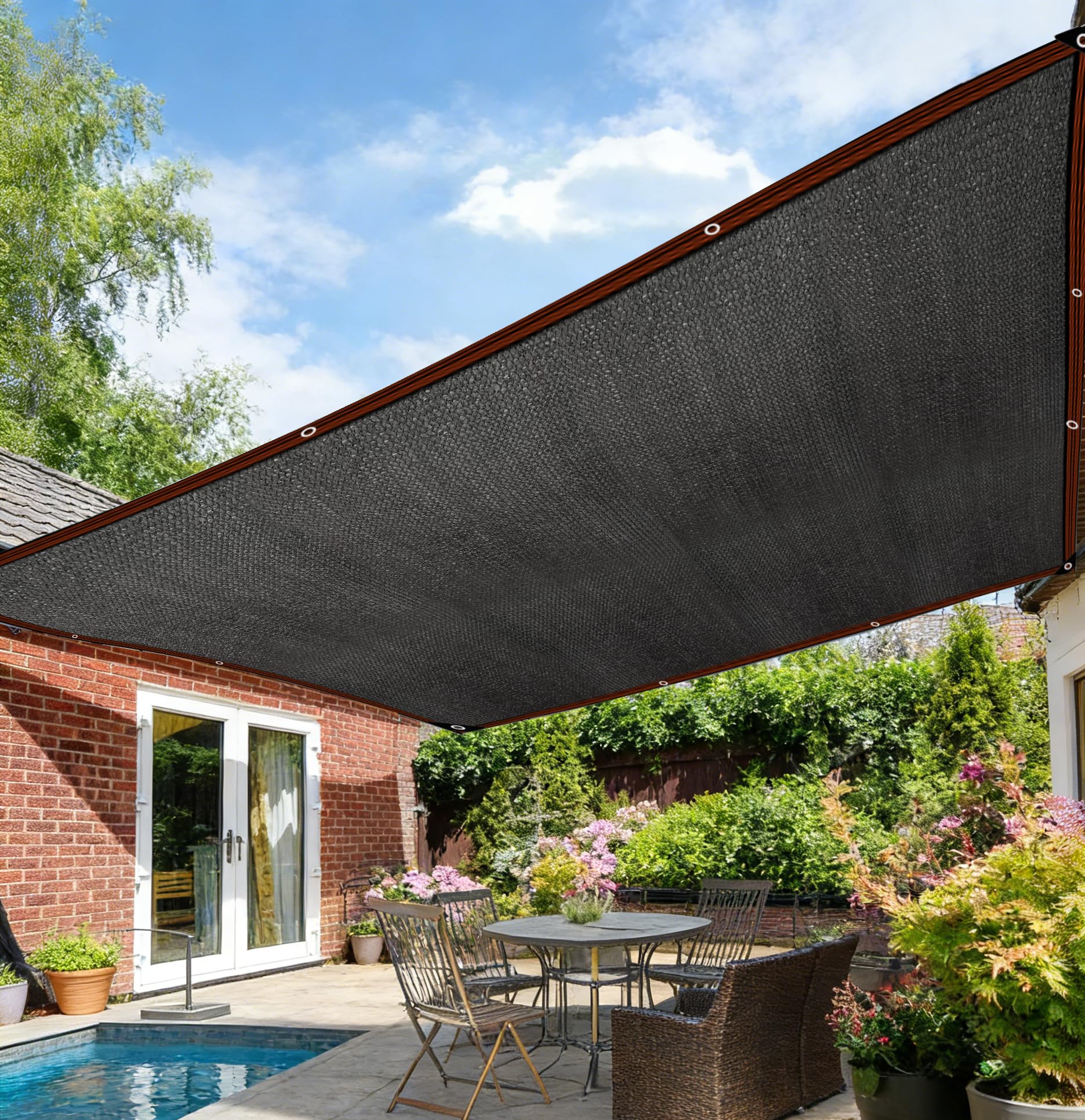 Schattiernetz mit Ösen 2X3M Sonnensegel Garten Schwarz UV-Sc