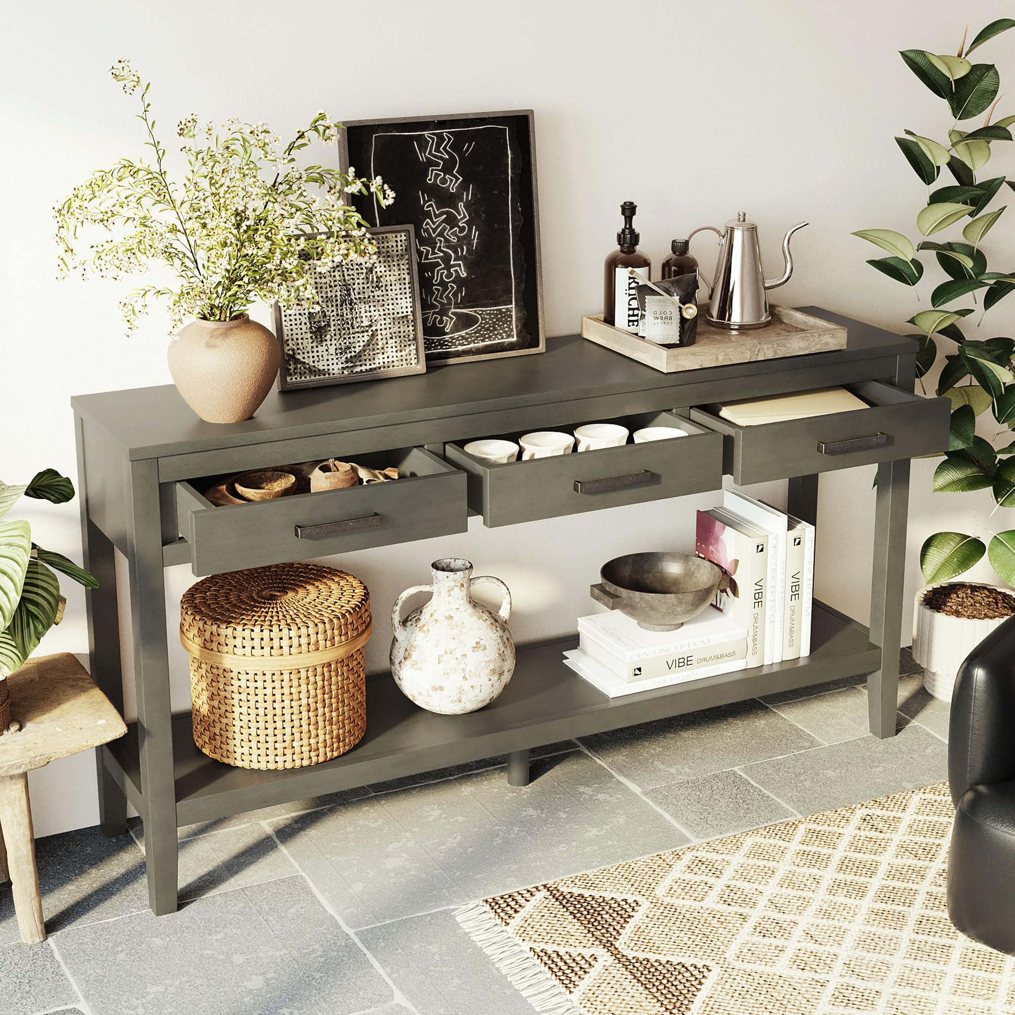 Modern Grey Console Table With Drawers: Stylish Storage Solution