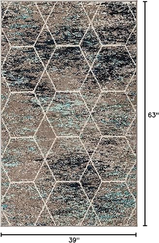 Miniatura 2 de Alfombra Unique Loom - Colección Trellis Frieze, diseño geométrico (3 pies 3 pulgadas x 5 pies 3 pulgadas, Multicolor Azul Marfil)