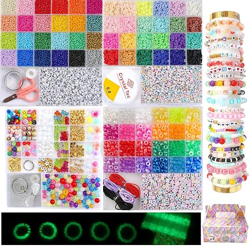nikkiGuo 6380 Pony Beads Letter Beads Bracelet Making Kit for Girls 8-12 | Includes: alphabet, charms, tools, gift box; Sizes: seed 4mm, clay 6mm, 6x9mm; Ages 6-12; Care: keep dry - Style B