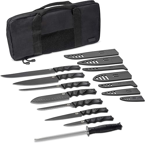 DFACKTO - Juego de cuchillos de chef resistentes de alta calidad con fundas y estuche para cocina y campamento, cuchillos de acero inoxidable de