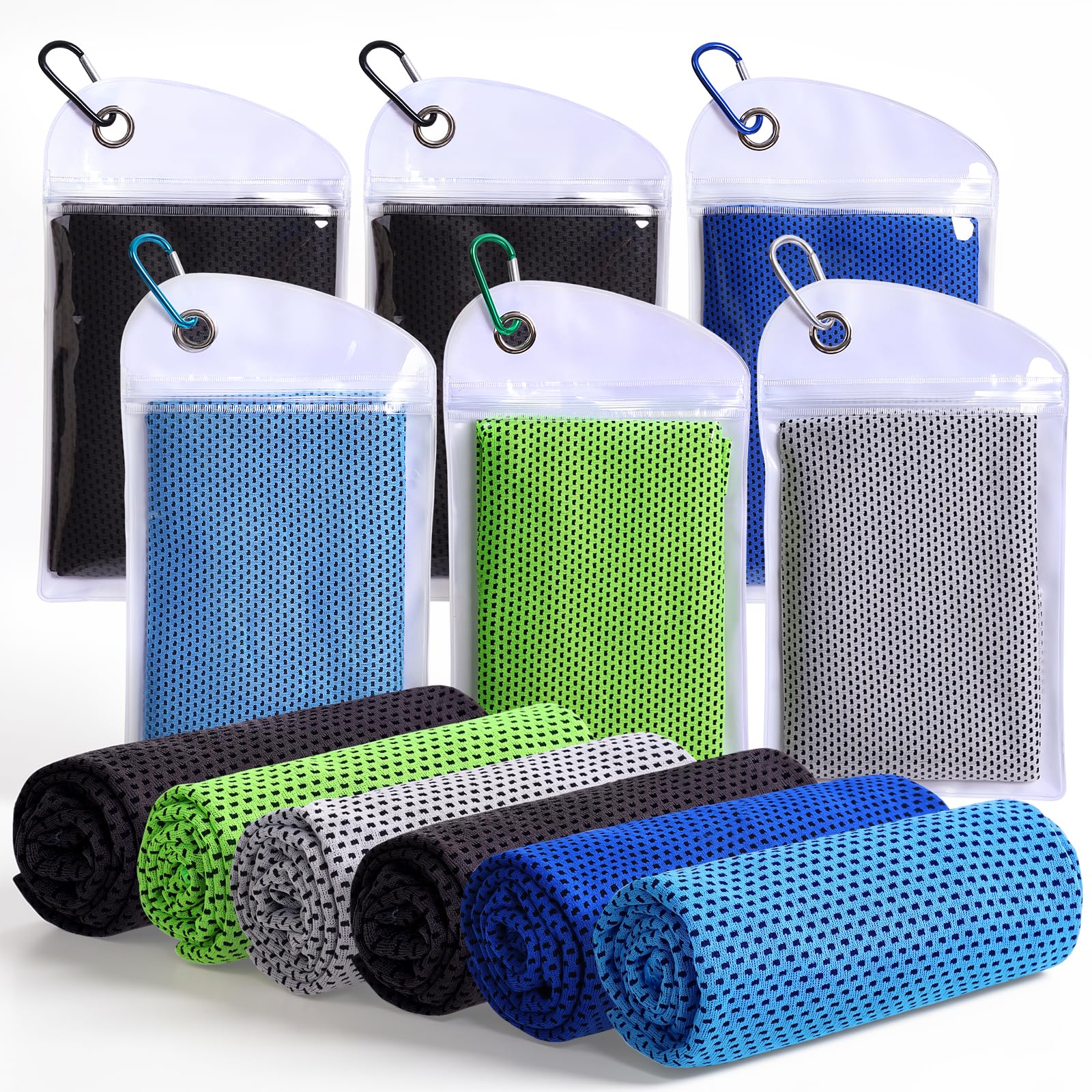 ALEXPRE 6PCS Cooling Towels for Hot Weather with Waterproof Bag & Carabiner