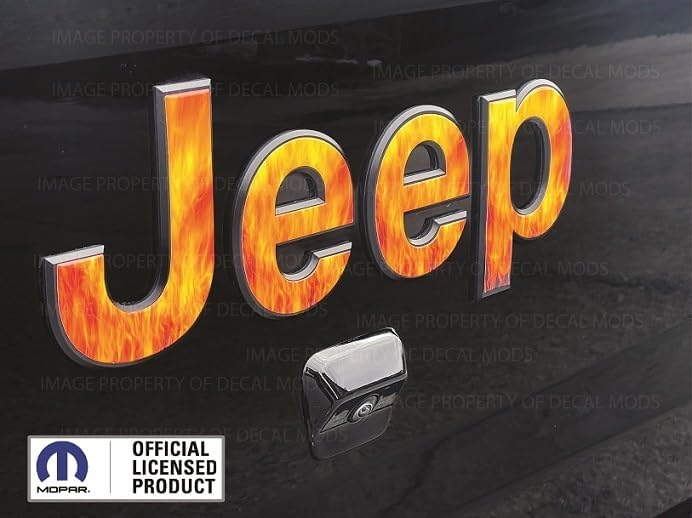 Miniatura 5 de Decal Mods Superposición de puerta trasera de Jeep elevada 3D para Jeep Wrangler y Gladiator JLJT Rubicon (2018-2024) Orange Fire Flame  FK3Q2