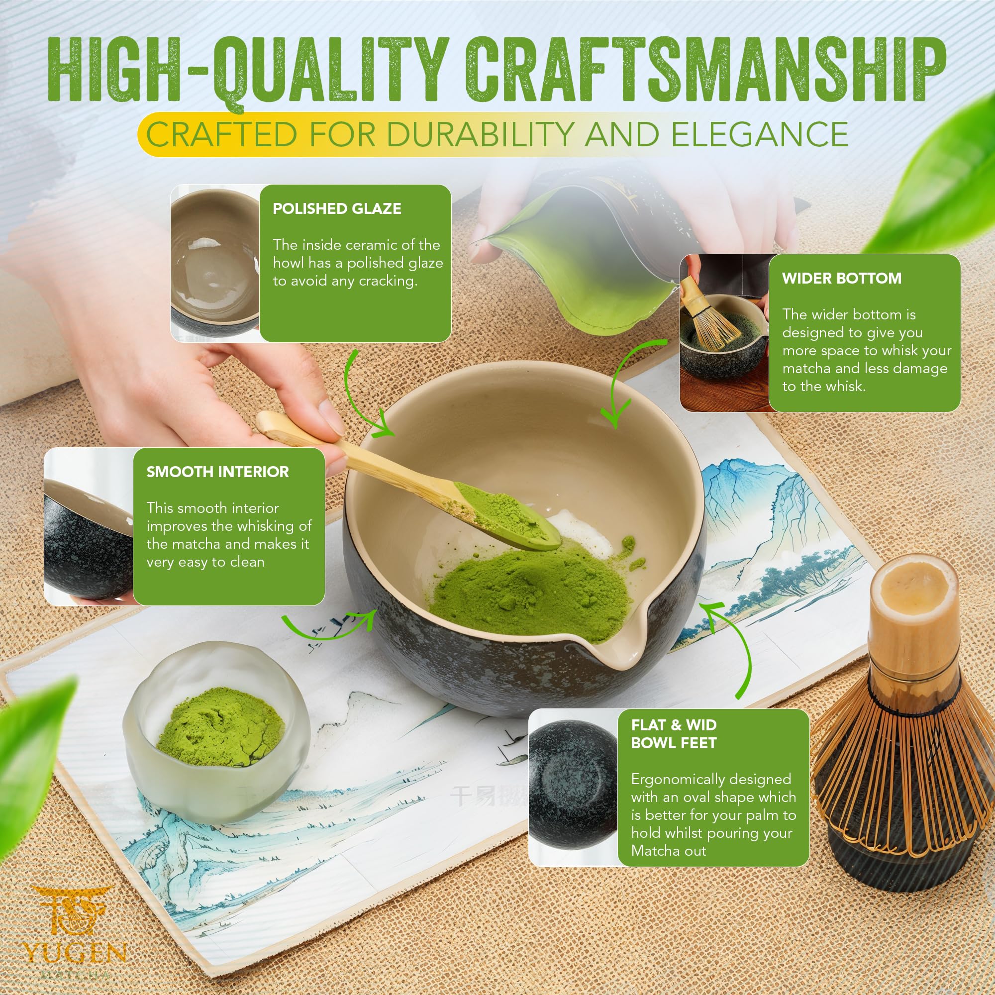 Juego de batidores Matcha de 7 piezas, incluye polvo de matcha de grado ceremonial de 30 g, tamiz de metal, batidor de bambú, soporte para batidor, cuchara de bambú, paño de té, cuenco de