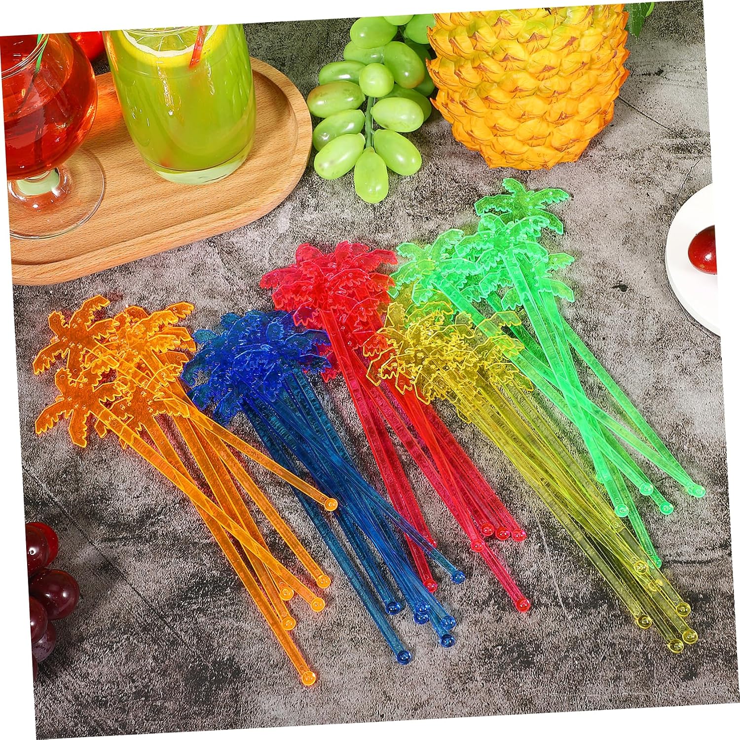 LABRIMP 150pcs Coconut Tree Shaped Drink Stirrers Colorful Beverage Mixing Rods for Cocktails Juice and More for Home Cafes and Parties