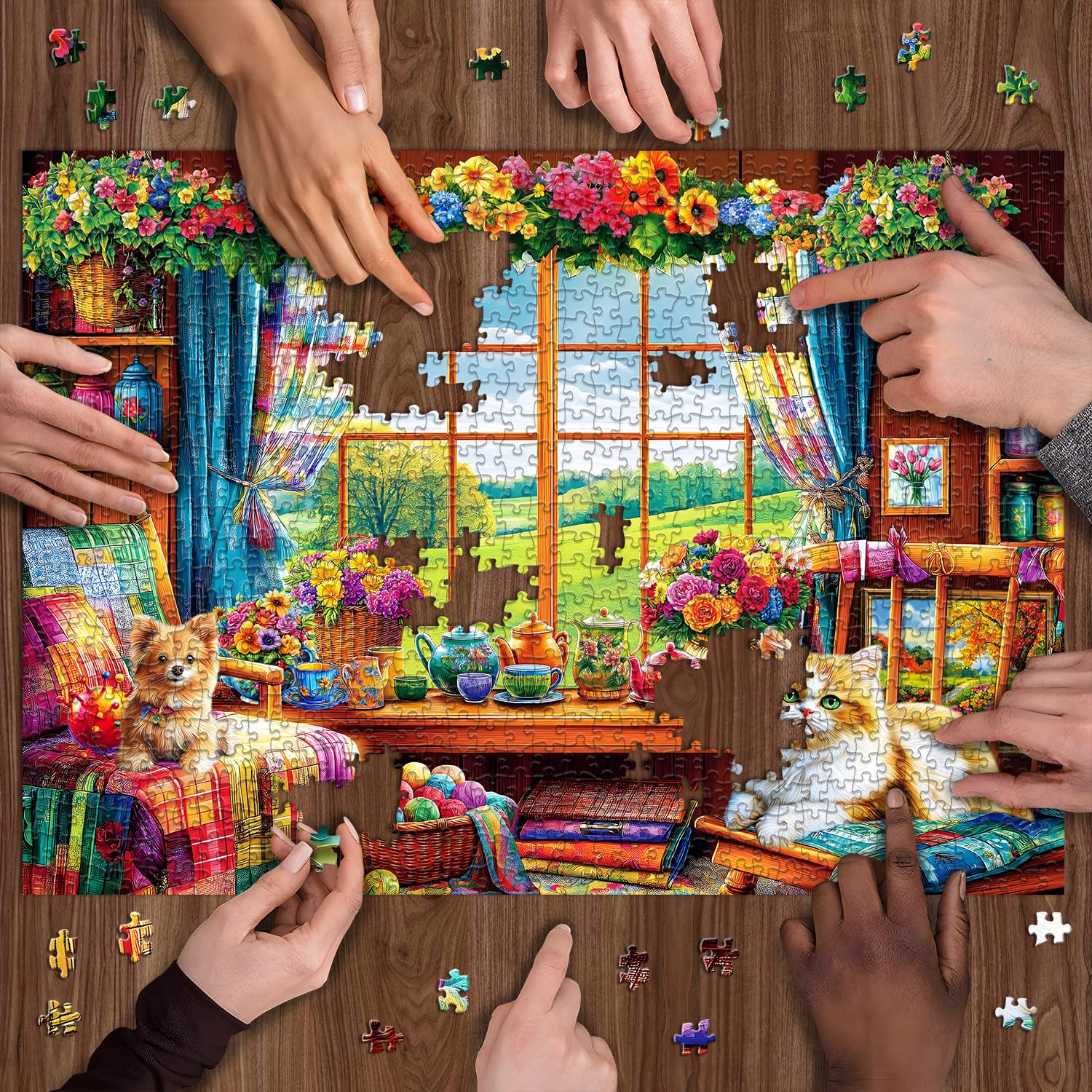 PICKFORU Flower Garden Puzzle for Adults 1000 Pieces - Nature Features Flowers, Teacups, Quilt, Dog Cat - Spring Plant Floral Challenging - Image 7