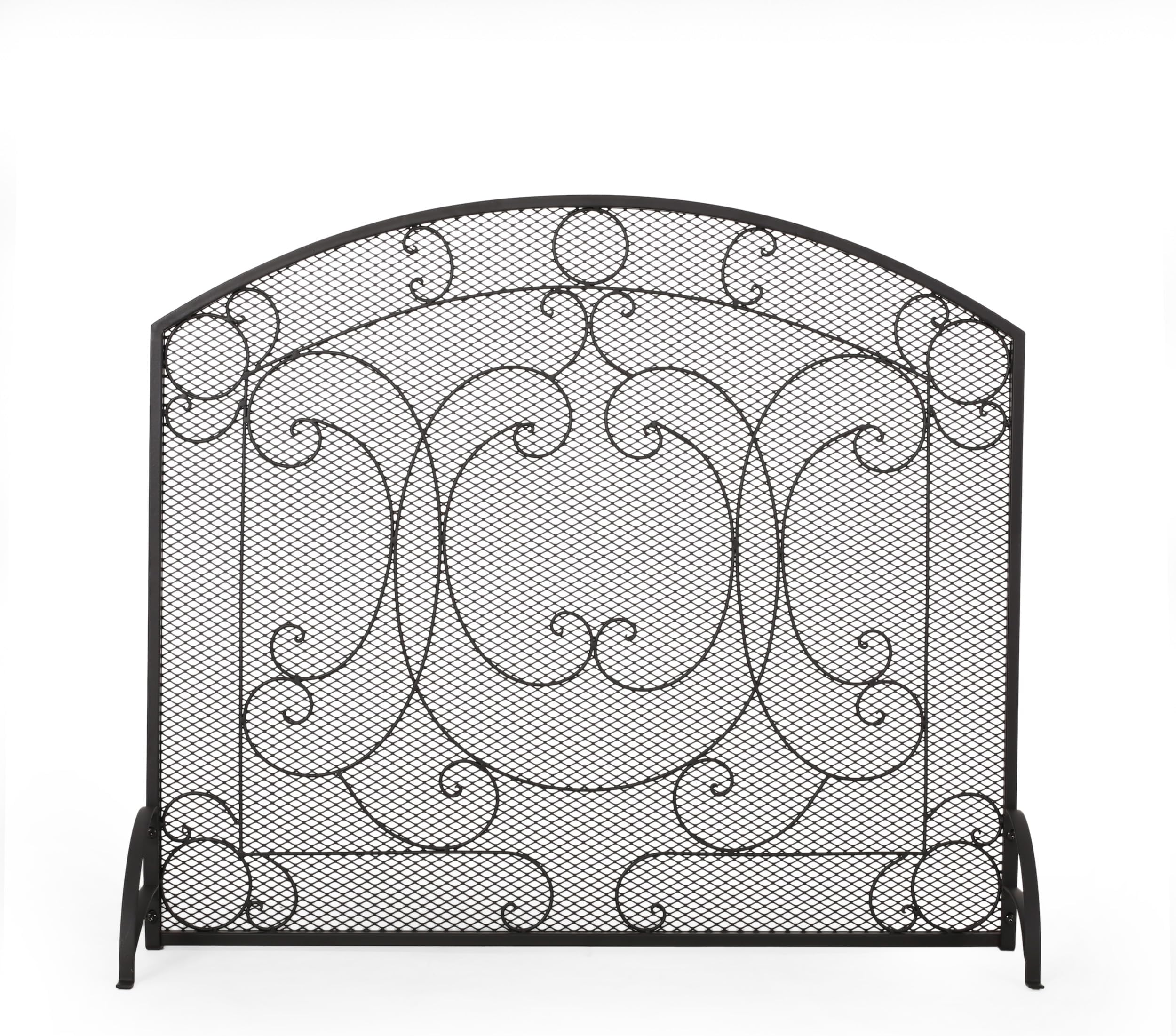 GDFStudioContemporary Iron Fireplace Screen,Single Panel Handcrafted Wrought Iron Mesh Fireplace Screen, Fire Spark Guard for Living Room, Bedroom Decor,Matte Black,10"x 36"x 30.75"