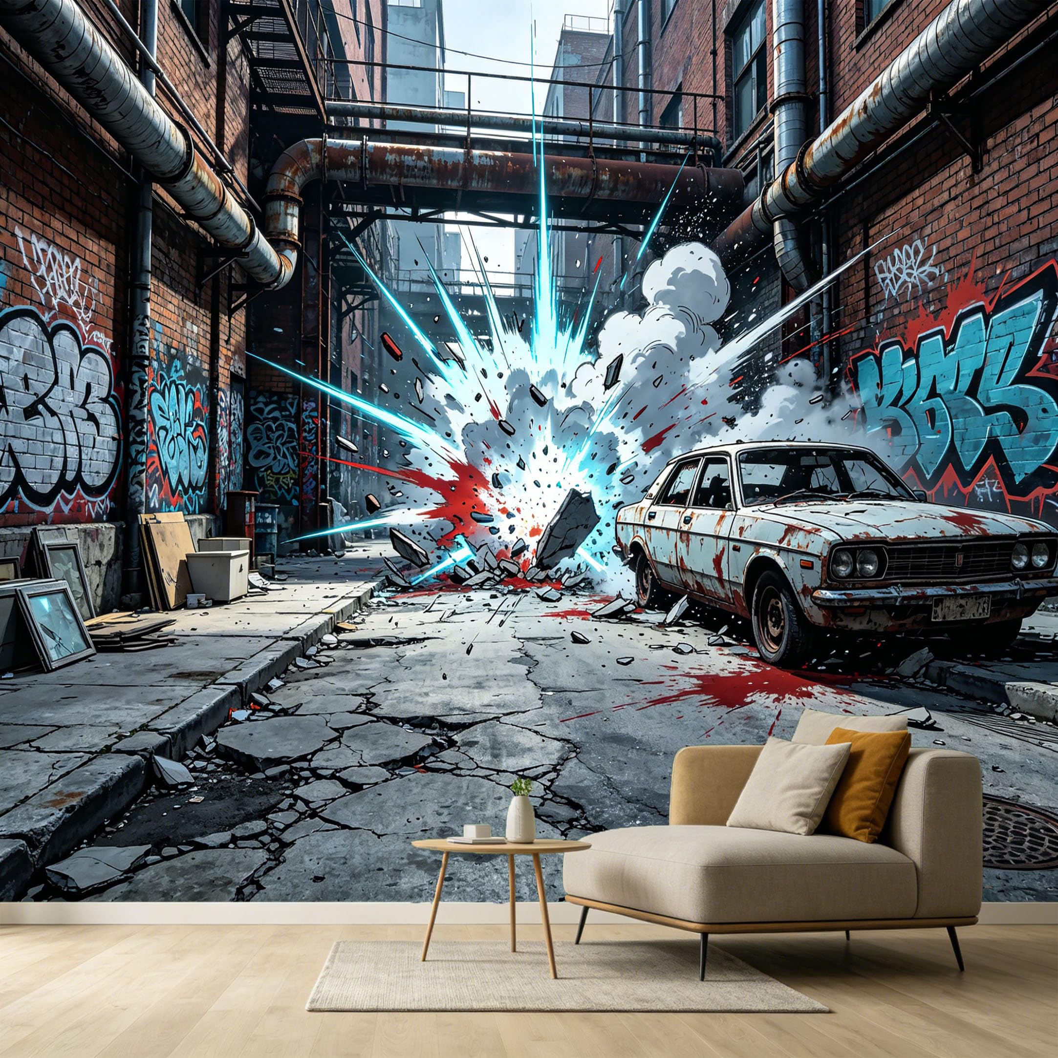 Custom Size Wall Murals Industrial Urban Alleyway Brick Wall Explosion 3D Trompe L'Oeil SelfAdhesive Wall Fabric Removable Large Wallpaper for Photo Living Room
