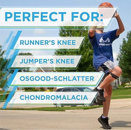 Miniatura 9 de BraceAbility Rodillera para niños  Correa de apoyo para tendón rotuliano juvenil Osgood Schlatter para saltadores de rodilla, tendinitis de rótula,
