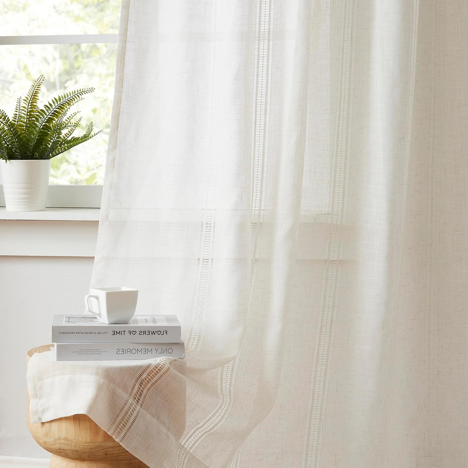 Kayne Studio Natural Boho Semi Sheer Pinch Pleated Curtains,Light Filtering Farmhouse Window Curtains for Living Room,84 inches Pinch Pleat Drapes with 18 Hooks 36"Wx84"L,Linen Blended,2 Panels,Beige