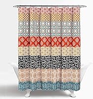 Vista 1 de Cortinas de baño a rayas, decoración moderna, bohemia, 100% poliéster, Turquesa/Anaranjado, 72" x 72