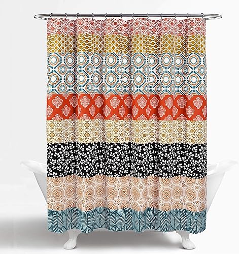 Cortinas de baño a rayas, decoración moderna, bohemia, 100% poliéster, Turquesa/Anaranjado, 72" x 72"