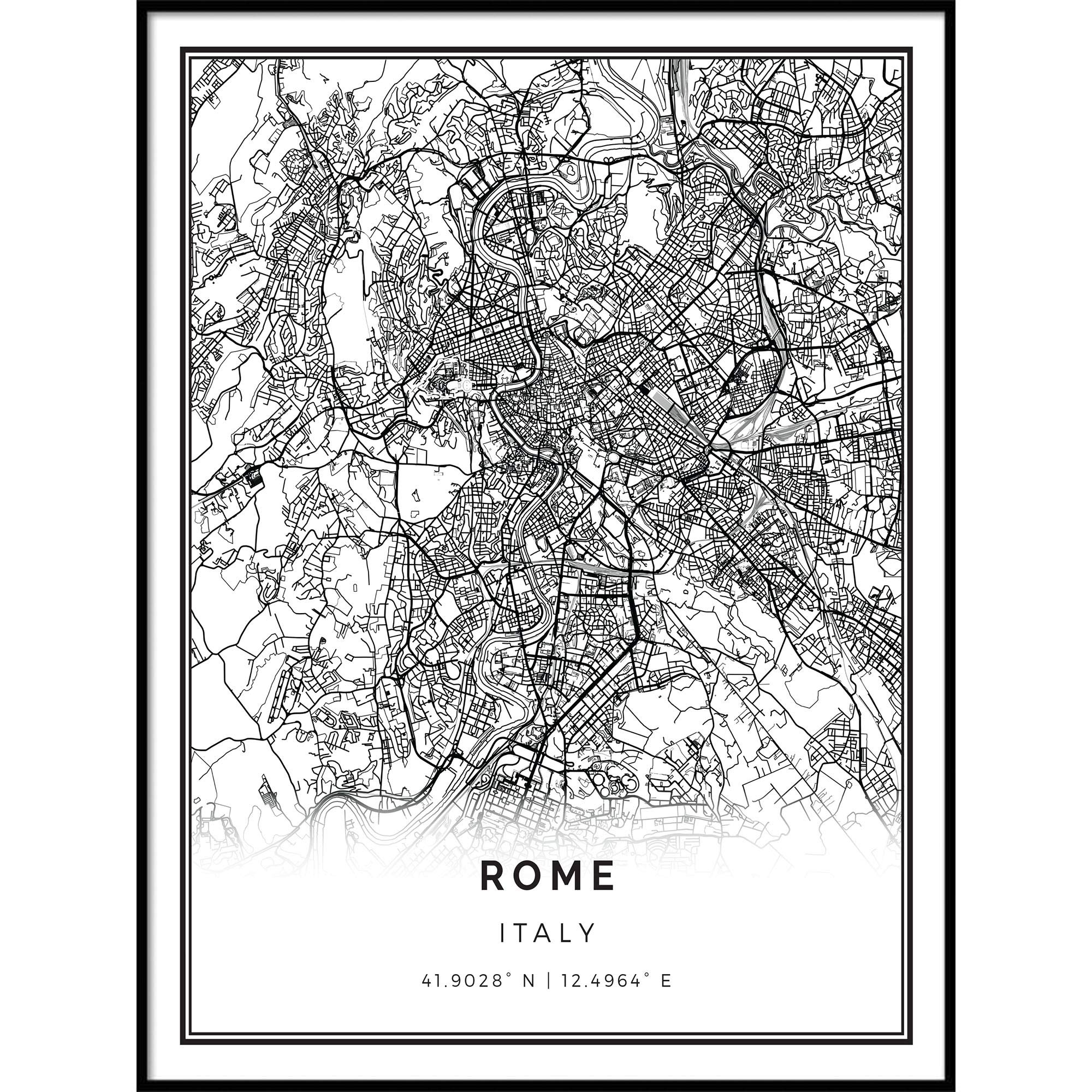 Rome map Poster Print | Modern Black and White Wall Art | Scandinavian Home Decor | Italy City Prints Artwork | Fine Art Posters 16x20