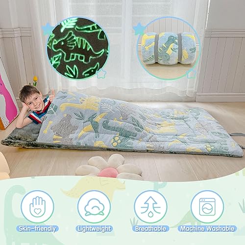Miniatura 5 de Sacos de dormir para niños y niñas, saco de dormir espacial con estrellas que brillan en la oscuridad, tapete para siesta súper suave para fiestas
