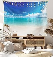 Vista 7 de Lunarable Tapiz oceánico, playa de arena costera natural y costa caribeña vista del paraíso celestial, decoración de tela para colgar en la pared