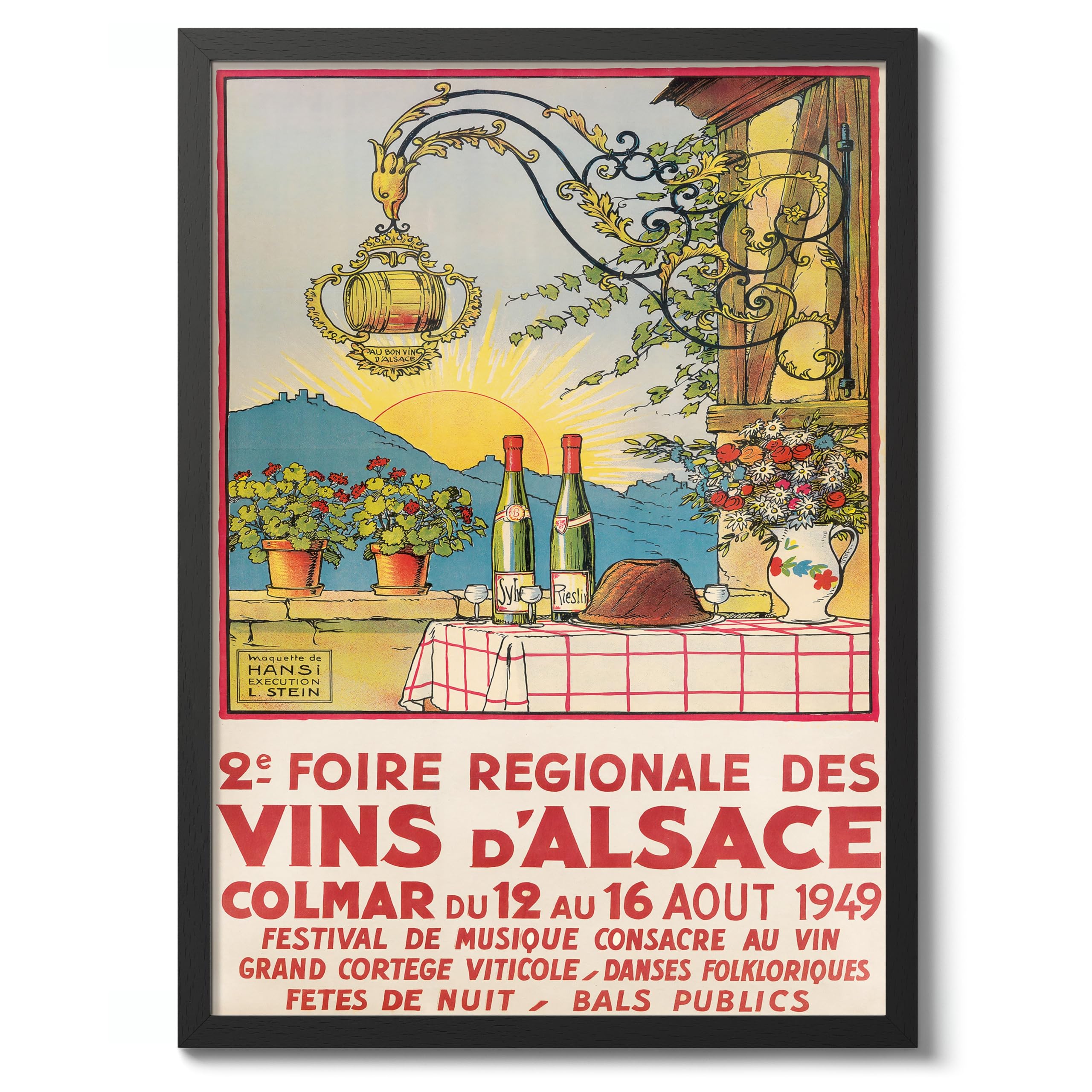 Animato Alsace Wine, France Vintage French Travel Poster, Retro France Tourism Print, Holiday Home Decoration Wall Art, A1 (Print Only) - 84.1x59.4cm