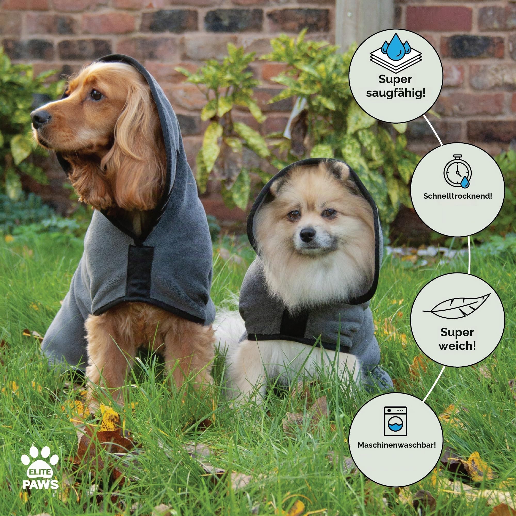 Elite Paws Luxuriöser Hunde-Trockenmantel, dicker und weicher als Bademäntel, trocknet in 20–30 Minuten, super saugfähige Mikrofaser, begrenzt Unordnung, bedeckt Ohren
