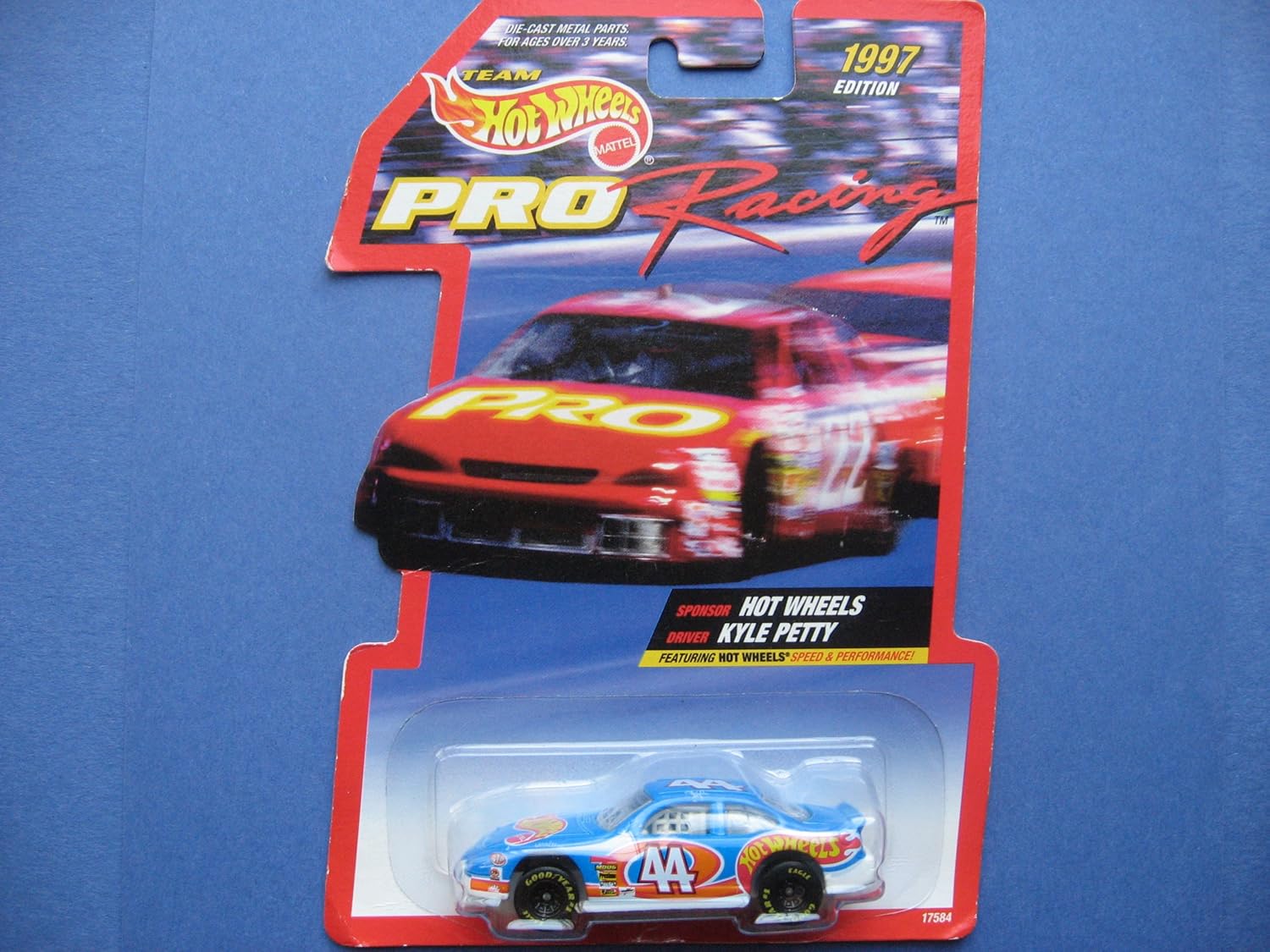 1997 - Mattel - Team Hot Wheels - Pro Racing Series - NASCAR - Kyle Petty / Pontiac Grand Prix - Rare Petty Card - 1:64 Scale Die Cast - MOC - Out of Production - Limited Edition - Collectible