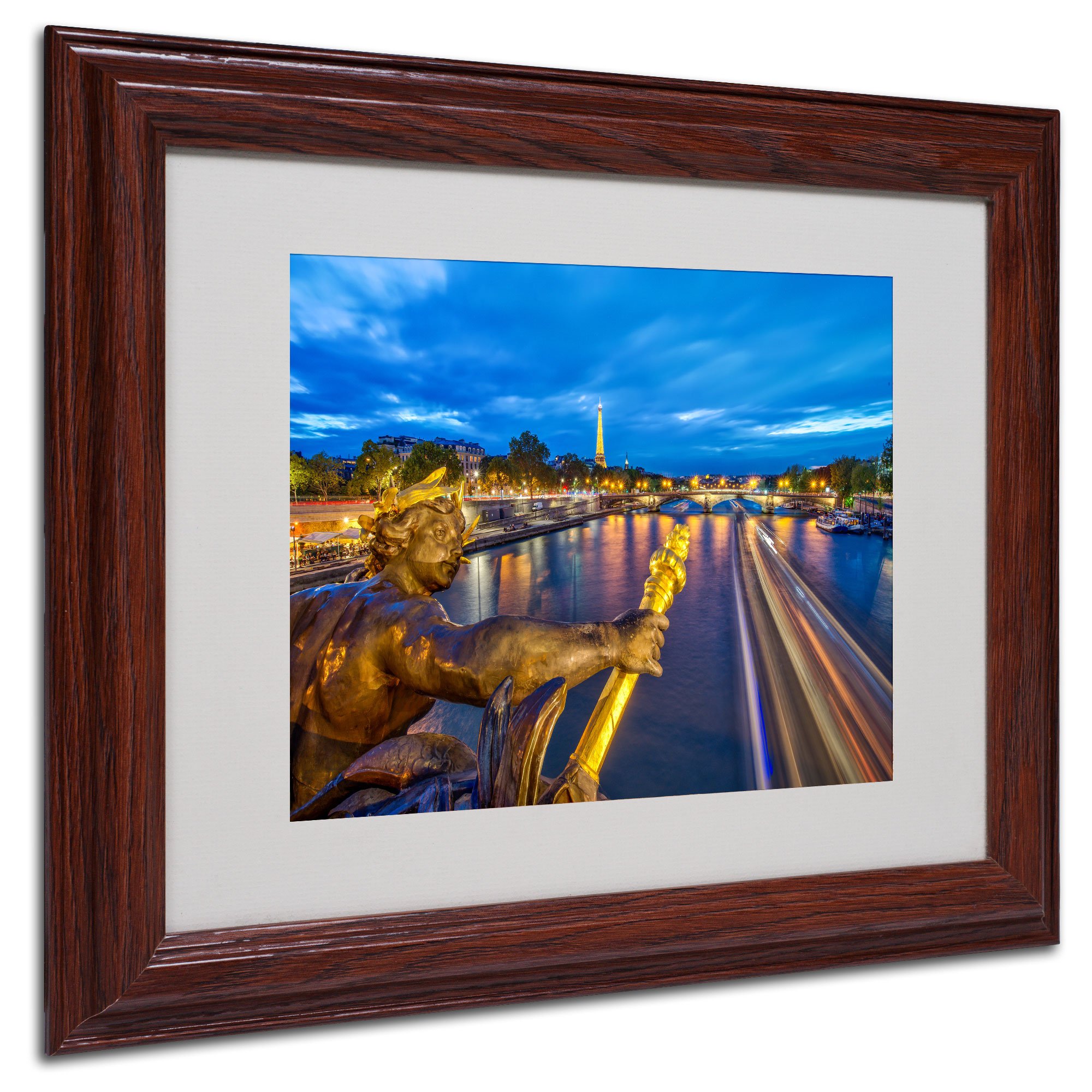 Alexander Bridge Paris Artwork by Mathieu Rivrin, 11 by 14-Inch, Wood Frame