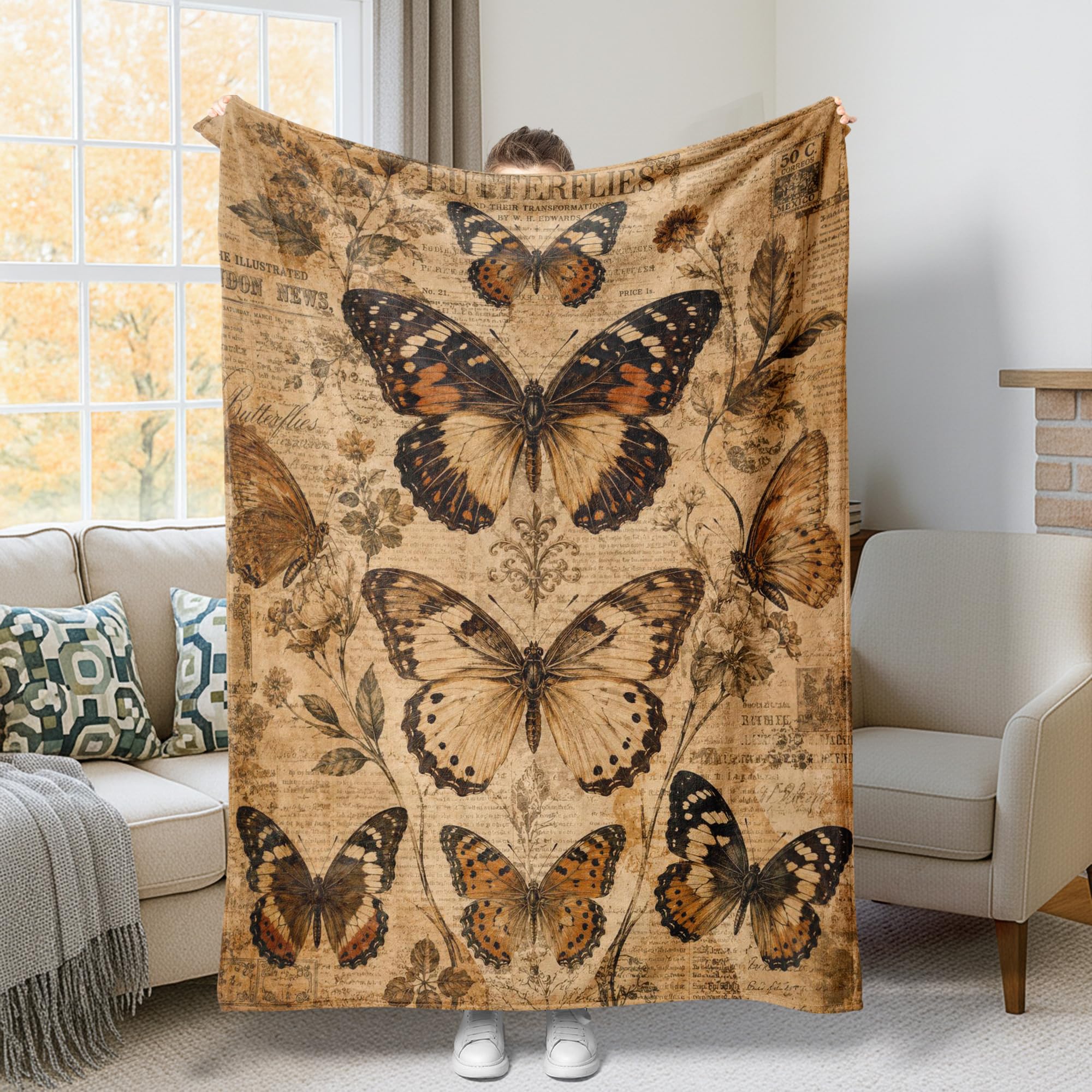 Couverture en molleton isolante et douce motif floral vintage