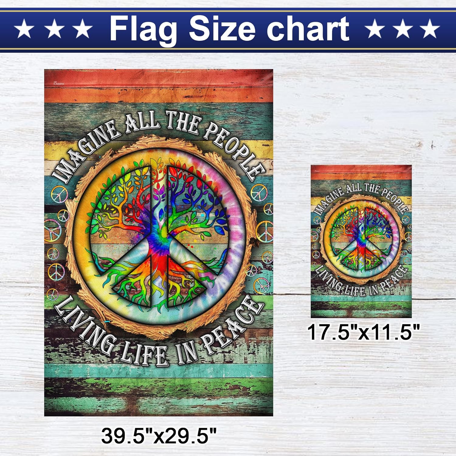 FLAGWIX American Flag-Peace Sign Hippie Flag Imagine All The People Living Life In Peace Flag TPT597F, House Flag (29.5'' x 39.5'')-USA Flags Premium Polyester-Decorative Indoor Outdoor Flag