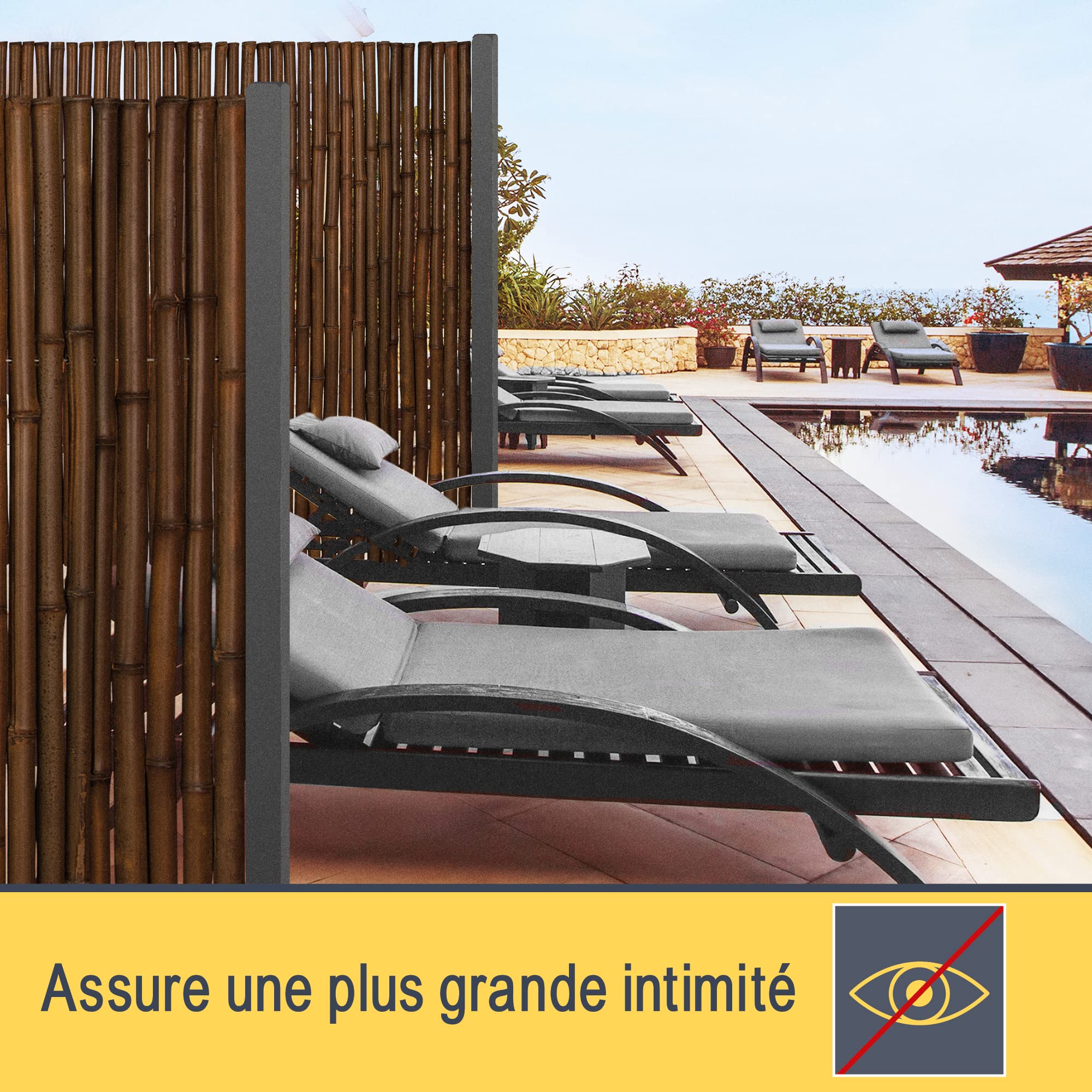 Premium Canisse Brise Vue Bambou 180x250 cm B23 Brun - Tiges de Bambou Haute Qualité Ø 2-3 cm, Clôture résistante aux Intempéries Intérieur & Extérieur Protection Visuelle Balcon