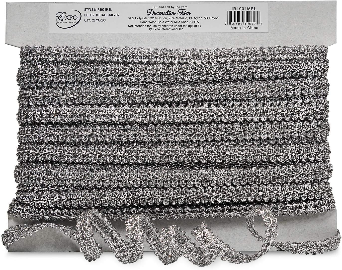 Trims by The Yard Alice Classic Woven Braid Trim, 1/2-Inch Versatile Trim for Sewing, Washable Decorative Trim for Costumes, Home Decor, Upholstery, 100-Yard Cut, Metallic Silver