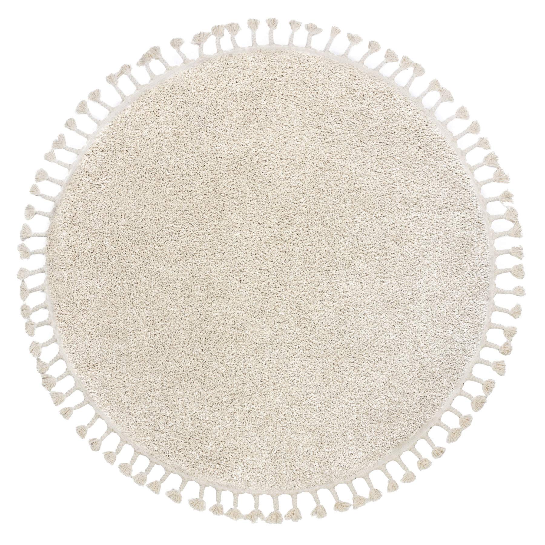 rugsx Tappeto Shaggy BERBER 9000 tinta unita con frange, stile boho, soggiorno camera, cerchio crema 120 cm