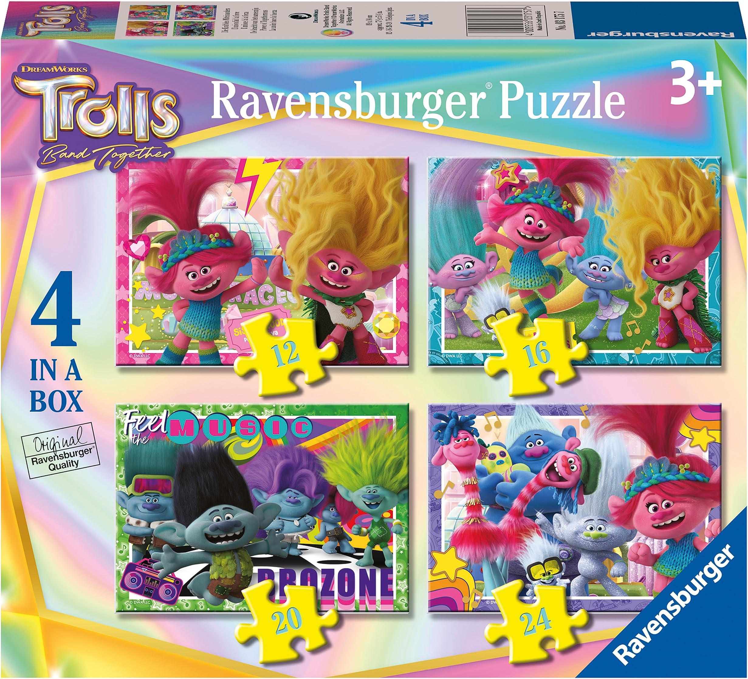 Ravensburger Trolls 3 Movie Band Together - 4 in a Box (12, 16, 20, 24 Piece) Jigsaw Puzzles for Kids Age 3 Years Up